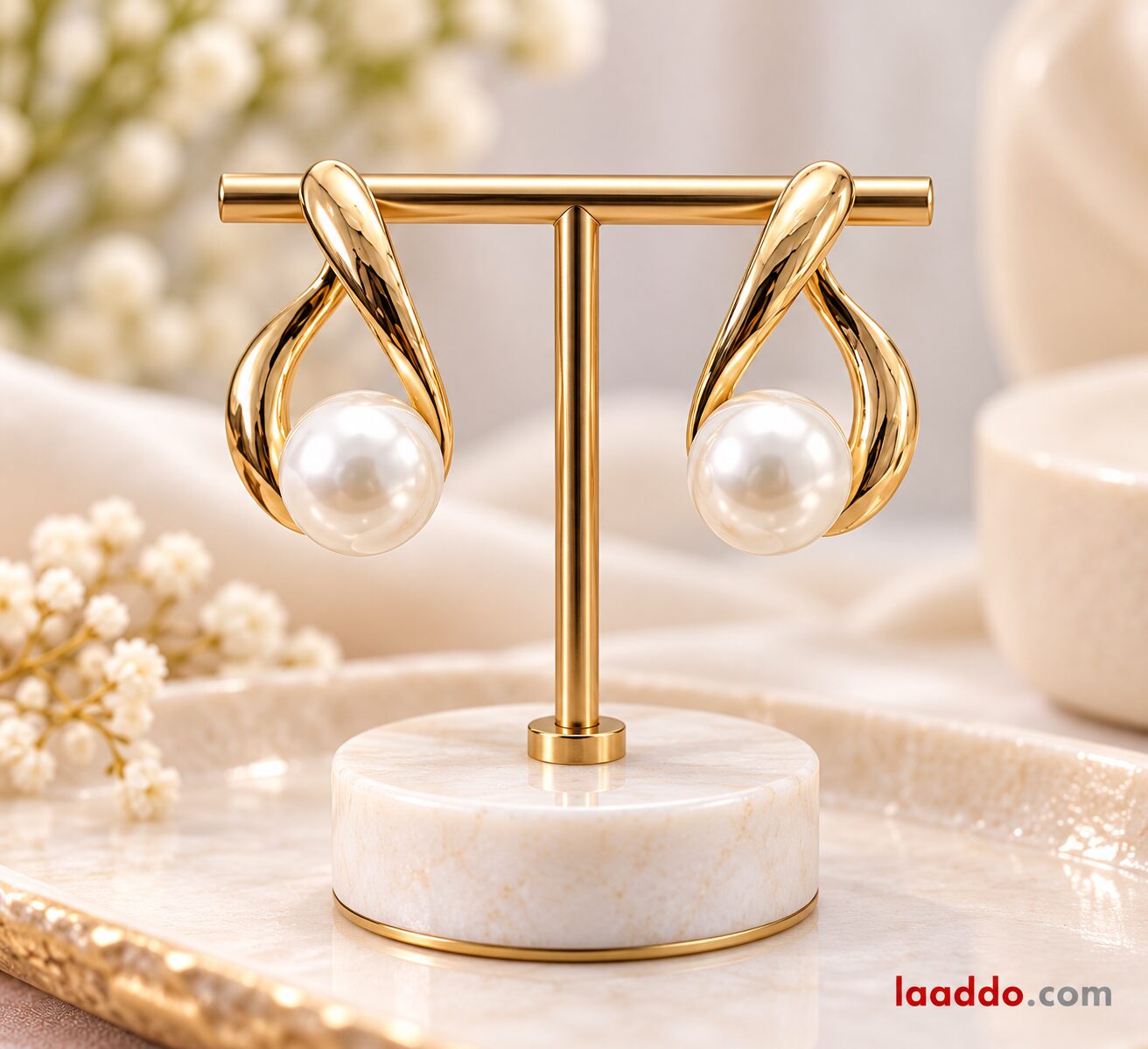 2026/09/1001795786.jpg Elegant Gold Pearl Drop Earrings – Premium Minimalist Party Wear Jewellery - Image 1