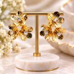 Elegant Gold Floral Cluster Earrings – Sparkling Crystal Center Party Wear Jewellery