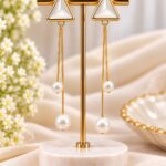 Elegant Geometric Pearl Drop Earrings – Long Chain Design Party Wear Jewellery