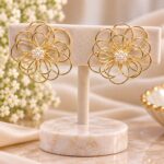 Elegant Gold Wire Flower Earrings with Pearl Center – Premium Floral Stud Jewellery