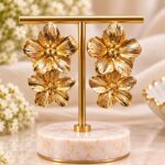 Elegant Gold Wire Flower Earrings with Pearl Center – Premium Floral Stud Jewellery