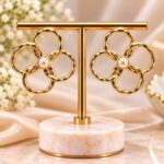 Elegant Gold Floral Pearl Stud Earrings – Premium 4-Petal Flower Design Jewellery