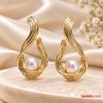 Golden Pearl Twisted Earrings – Elegant Korean Style Women’s Fashion Jewellery