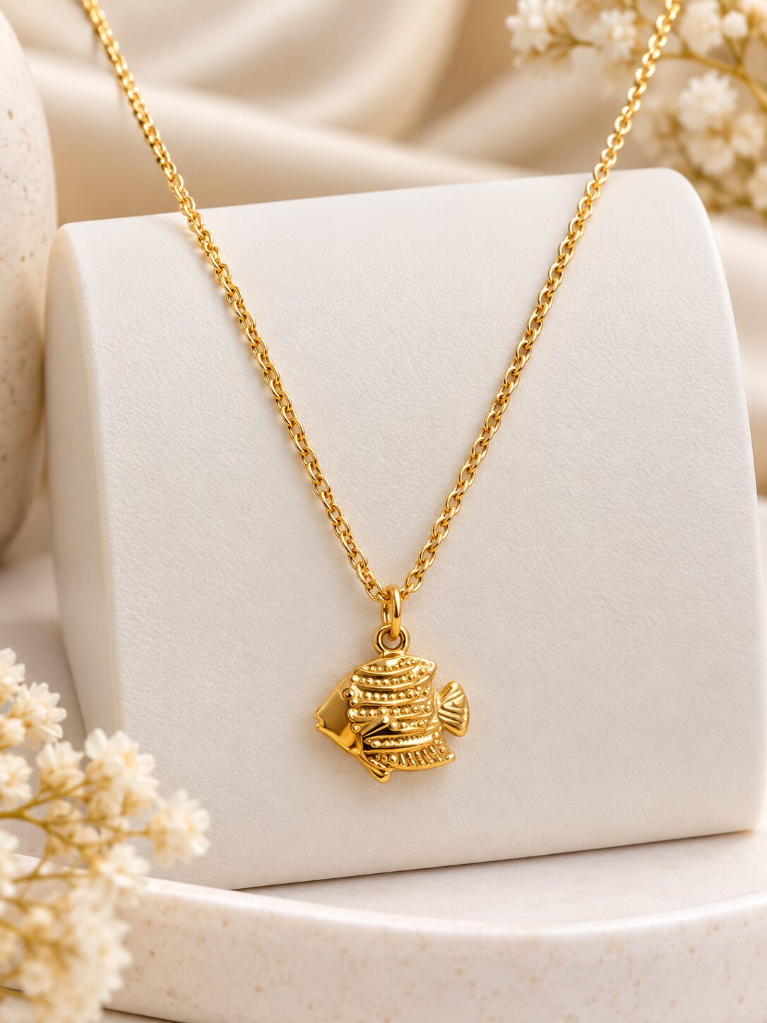 2026/09/1001796145.jpg Gold Fish Pendant Stainless Steel Anti-Tarnish Necklace | Korean Style Jewellery - Image 1