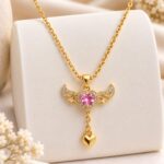Pink Heart Wing Pendant Stainless Steel Anti-Tarnish Necklace | Korean Style Jewellery