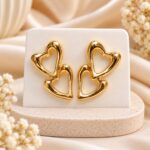 Double Heart Gold Earrings | Stainless Steel Anti-Tarnish Korean Jewellery