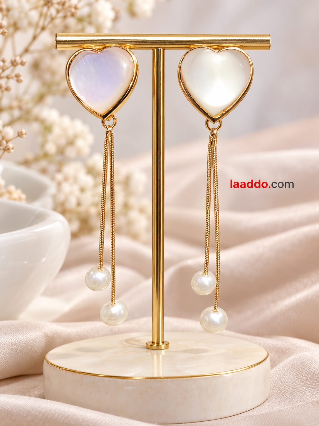 2026/09/1001796354-1.jpg Elegant Heart-Shaped Pearl Drop Earrings | Korean Fashion Jewellery - Image 1