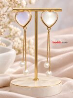 Elegant Heart-Shaped Pearl Drop Earrings | Korean Fashion Jewellery - Image 2