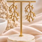 Elegant Gold Coral Branch Drop Earrings | Korean Fashion Jewellery