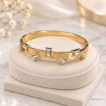 Premium Gold-Tone Baguette Stone Designer Bracelet | Elegant Statement Bangle