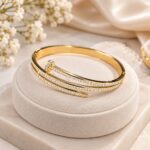 Premium Gold-Tone Crystal Pavé Nail Cuff Bracelet | Elegant Designer Bangle