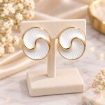 Premium Gold-Tone White Spiral Statement Earrings | Elegant Korean Designer Earrings