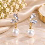 Premium Crystal Butterfly Pearl Drop Earrings | Gold-Tone Korean Designer Earrings