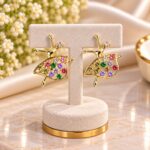 Premium Gold-Tone Colorful Crystal Ballerina Earrings | Korean Designer Statement Earrings
