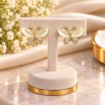 Premium Pearl Finish Butterfly Earrings with Crystal Detailing | Korean Designer Earrings