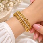 Gold Leaf Design AD Bracelet | Premium Party Wear Bracelet