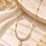 Gold Beaded AD Pendant Necklace | Elegant Korean Style Necklace