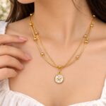 Gold Beaded Layered Necklace with Star Pendant | Korean Style Jewellery