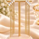 Gold Baguette Crystal Long Tassel Earrings | Elegant Korean Style Party Wear Earrings