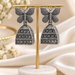 Oxidized Silver Butterfly Jhumka Earrings – Elegant Ethnic Drop Earrings
