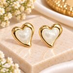 Premium Gold Heart Pearl Stud Earrings – Elegant Korean Style Fashion Jewellery