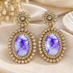 Lavender Oval Stone Designer Earrings with Crystal Stud Detailing