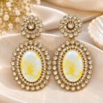 Elegant Gold-Tone Yellow Marble Stone Statement Earrings | Designer Party Wear Earrings