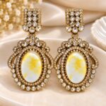 Elegant Yellow Marble Stone Gold-Tone Statement Earrings | Designer Party Wear Earrings