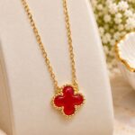 Red Clover Pendant Necklace | Gold-Tone Anti-Tarnish Stainless Steel Necklace