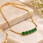 Emerald Green Stone Gold-Tone Chain | Elegant Anti-Tarnish Statement Necklace