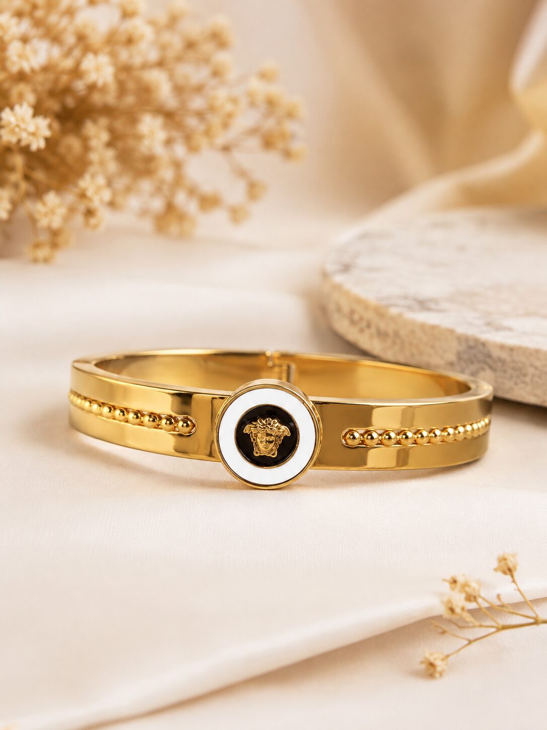 2026/09/1003579776.jpg Royal Gold Medusa Cuff Bracelet - Image 1