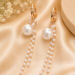 Elegant Rose Gold Pearl Chain Drop Earrings