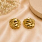Elegant Golden Wavy Textured Stud Earrings