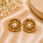 Elegant Golden Spiral Pearl Stud Earrings