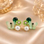 Green Butterfly Pearl Stud Earrings 🦋💚✨