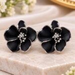 Elegant Black Floral Stud Earrings