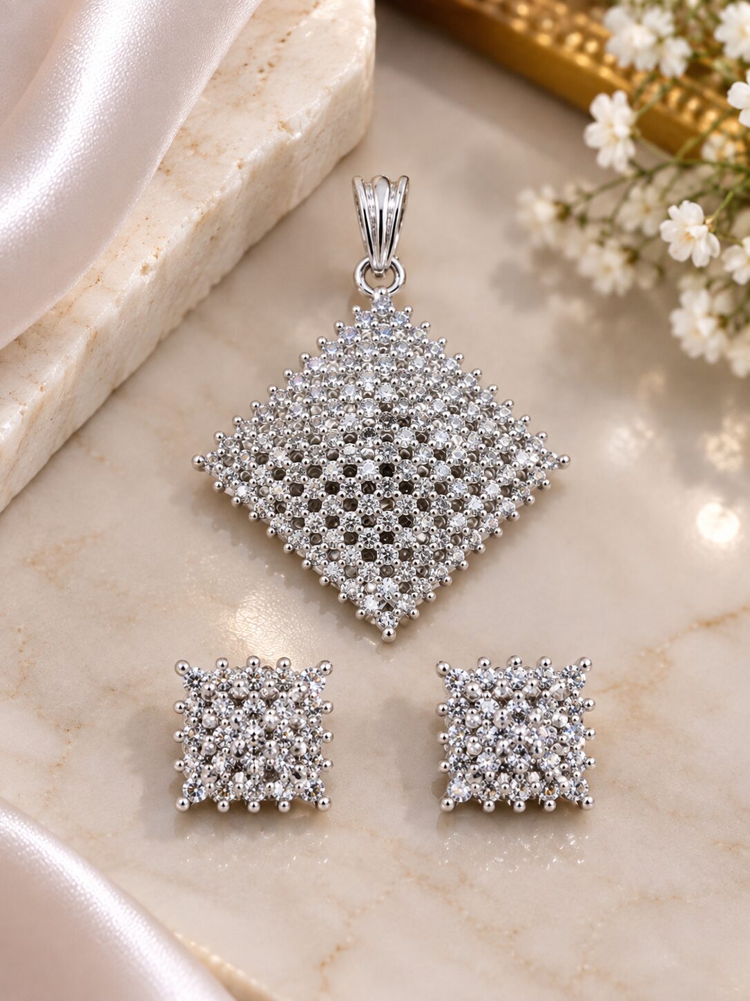 2026/09/1003580066.jpg Elegant Diamond Pendant & Earring Set ✨ - Image 1