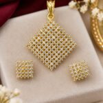Elegant Diamond-Cut Gold Pendant & Earring Set ✨