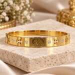 Luxury Gold Designer Bangle with Sparkling Stone Detailing