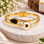 Elegant Gold Evil Eye Bangle with Crystal Detailing