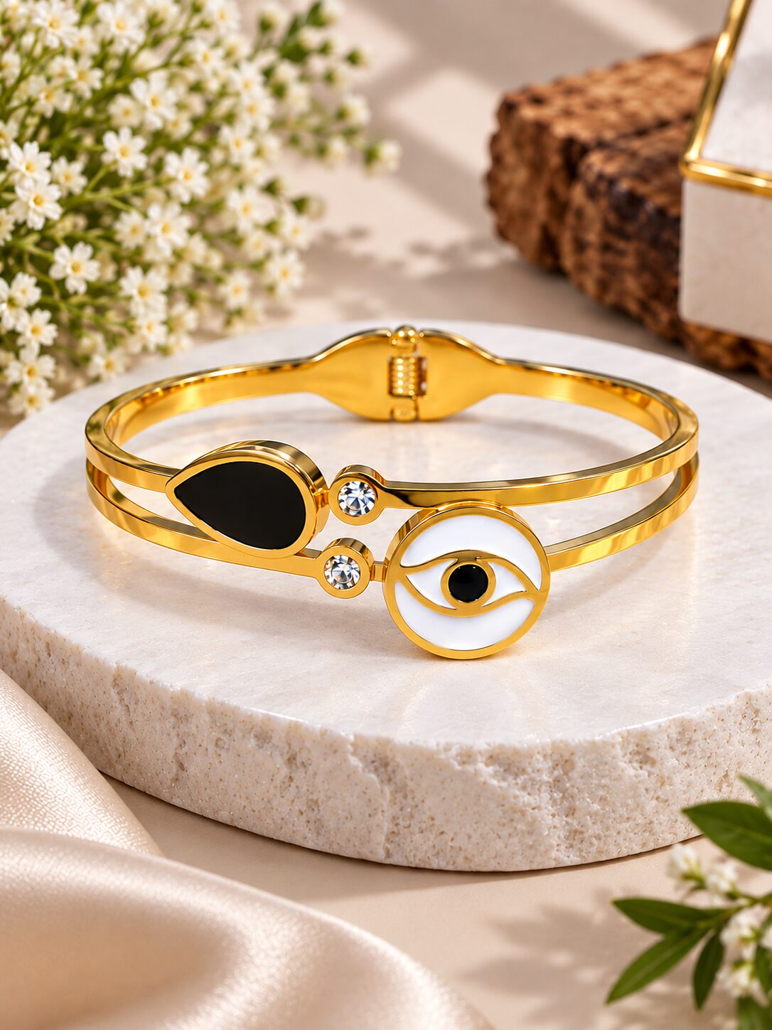 2026/09/1003580193.jpg Elegant Gold Evil Eye Bangle with Crystal Detailing - Image 1