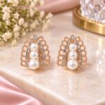 Elegant Rose Gold Pearl Crystal Earrings