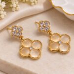 Elegant Gold Floral Drop Earrings – Crystal Clover Design