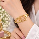 Elegant Golden Floral Cuff Bracelet