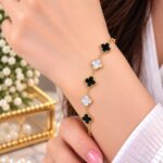 Elegant Gold Black & White Clover Bracelet