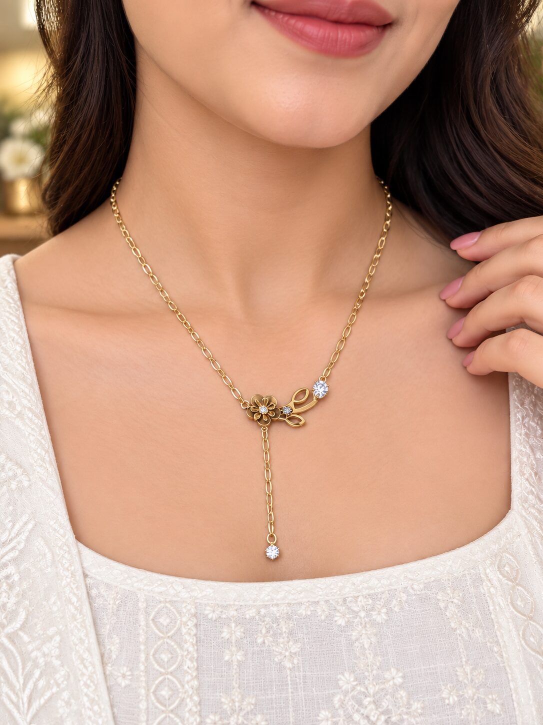 2026/09/1003580304.jpg Elegant Floral Drop Necklace - Image 1