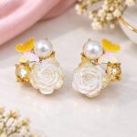 Elegant Pearl & Rose Butterfly Earrings