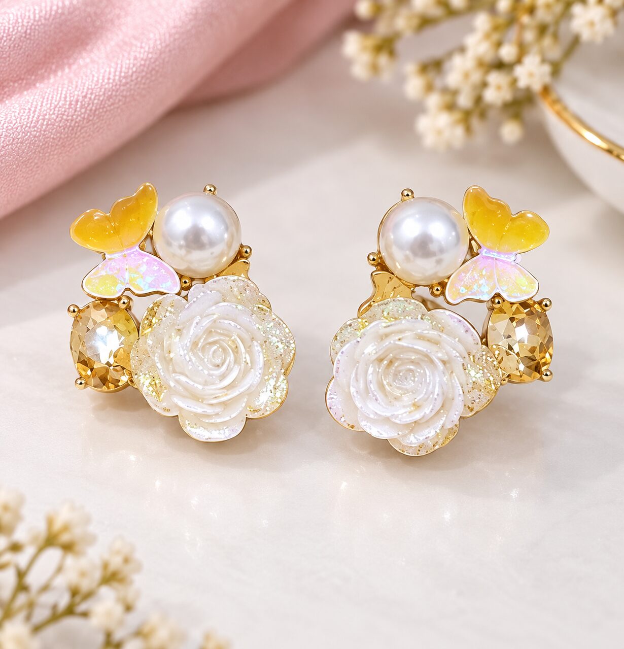 2026/09/1003580315-1.jpg Elegant Pearl & Rose Butterfly Earrings - Image 1