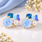 Elegant Blue Rose & Butterfly Pearl Earrings