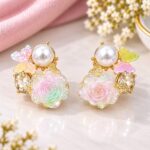 Elegant Pastel Rose & Butterfly Pearl Earrings